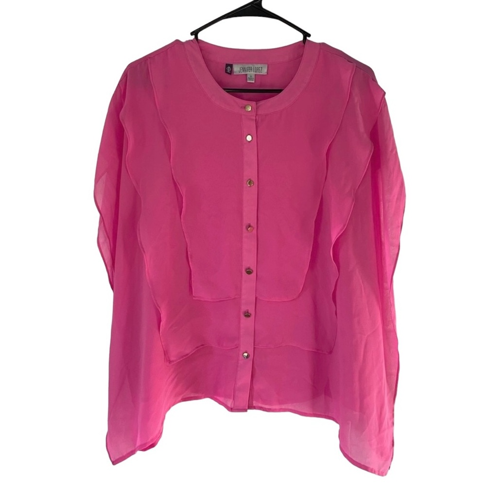 Jennifer Lopez Bright Pink Tiered Flowy Blouse Top